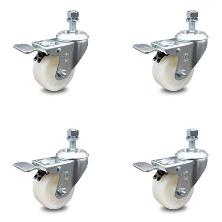 Service Caster 3 Inch Nylon Swivel 10mm Threaded Stem Caster Set with Total Lock Brake SCC SCC-TSTTL20S314-NYS-M1015-4